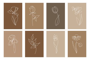 Minimalist çiçek desenli sanat baskı seti. Resimler, çiçekli posterler..