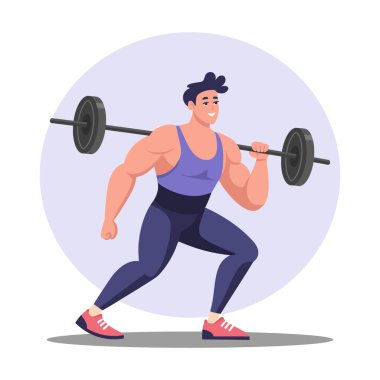 Fitness. Halterle egzersiz yapan bir adam. Spor salonunda ağırlık kaldıran bir adam. Spor ve yaşam tarzı.