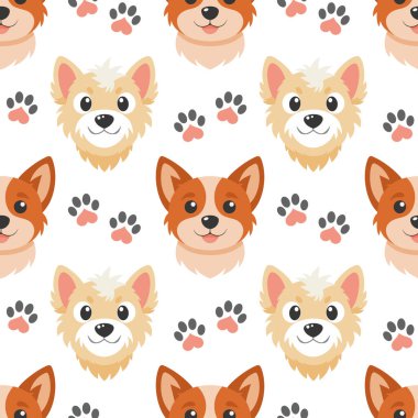 Kusursuz desenli, pençeli şirin köpek suratlı. Yavru köpekler pürüzsüz kalıplar. Çocuklar için sevimli bir geçmiş..