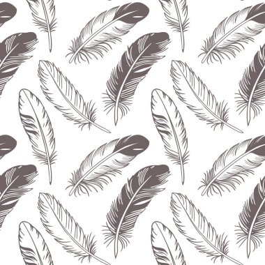 Kusursuz desenli, el çizimi zarif tüylü. Gri ve beyaz renkli resimler.