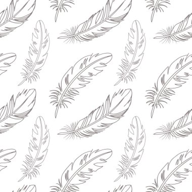 Kusursuz desenli, el çizimi zarif tüylü. Gri ve beyaz renkli resimler.