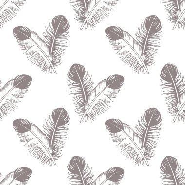 Kusursuz desenli, el çizimi zarif tüylü. Gri ve beyaz renkli resimler.