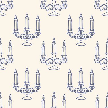 Kusursuz desenli, el yapımı, mum yakılmış klasik şamdanlı. Çizim çizimi.