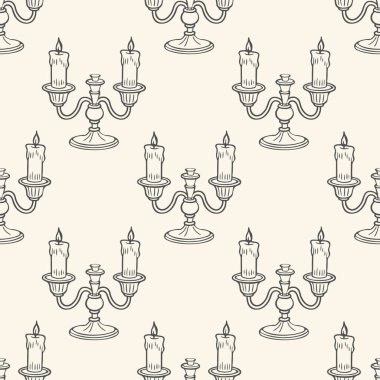 Kusursuz desenli, el yapımı, mum yakılmış klasik şamdanlı. Çizim çizimi, arkaplan.