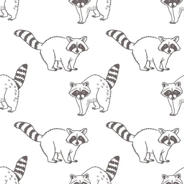 Güzel el çizimi rakunlarla kusursuz desen. Beyaz bir yüzeyde rakunlar. Çizim çizimi, arkaplan.