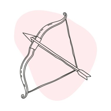 El yapımı yay ve ok. Kutlama elementi. El çizimi çizim.