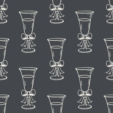 Pürüzsüz fiyonklu zarif şampanya kadehleri. Şenlik arka planı. El çizimi çizimi çizimi.