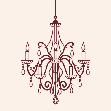 Klasik avize. Antika kristal avizenin el çizimi. Antika ışıklandırma ekipmanlarının çizimi.