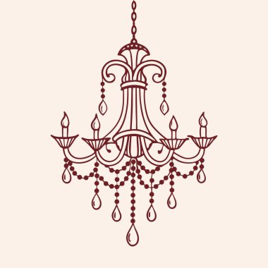 Klasik avize. Antika kristal avizenin el çizimi. Antika ışıklandırma ekipmanlarının çizimi.