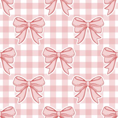 Kusursuz desen, el çizimi zarif pembe fiyonklar pamuklu kumaş. Flirty arkaplan, duvar kağıdı.