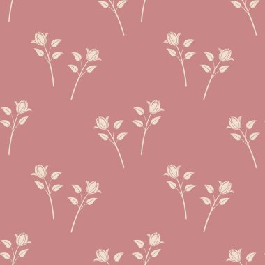 Zarif çiçek desenli güller. Pembe arka planda el çizimi gül çiçekleri olan pürüzsüz desen.