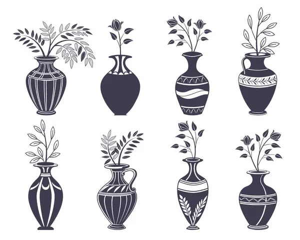 Çiçek aranjmanlı el yapımı antika vazo koleksiyonu. Bitkilerle dolu vazolar. Görüntü.