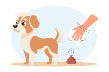 Hayvanının arkasını temizle. Köpek ve köpek atıkları için hijyenik çanta. Hayvan bakımı, çevresel farkındalık ve atık imhası. Görüntü.