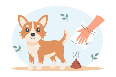 Hayvanının arkasını temizle. Köpek ve köpek atıkları için hijyenik çanta. Hayvan bakımı, çevre bilinci, atık imhası. Görüntü.