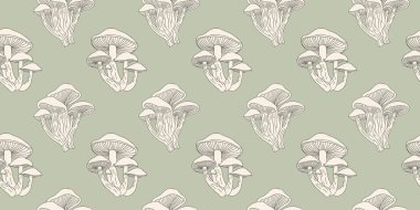 Elle çizilmiş ballı mantarlı kusursuz desen. Yazdırılabilir arkaplan, kumaş, tekstil, duvar kağıdı.