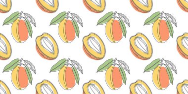 Beyaz arka planda mangolu kusursuz desen. Mango meyveleriyle kusursuz tekrarlanan desen. Görüntü.