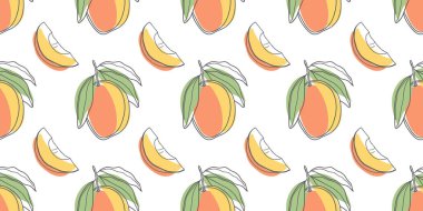 Beyaz arka planda mangolu kusursuz desen. Mango meyveleriyle kusursuz tekrarlanan desen. Görüntü.