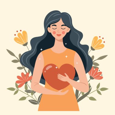 Kalp tutan güzel bir kadın. Sevgi ve şefkat kavramı. Görüntü.