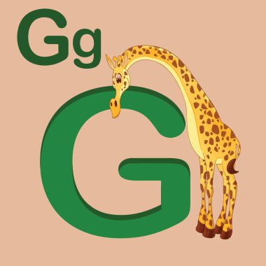alphabet letter G, G for Giraffe . ABC TO Z , Colorful animal alphabet letter E with an giraffe.