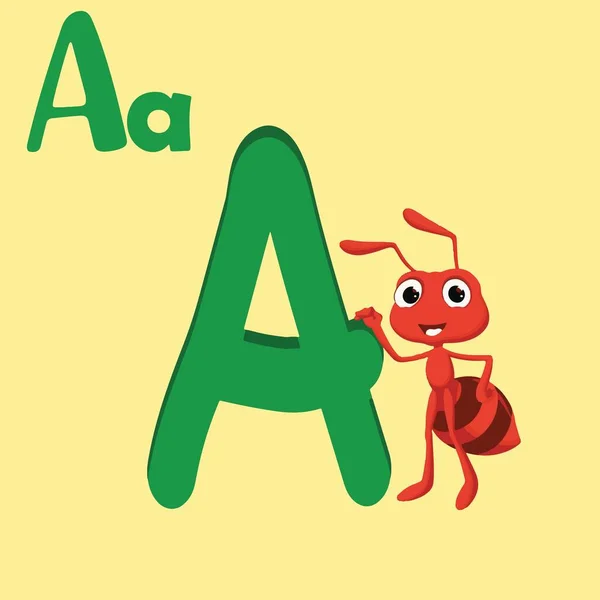 alphabet letter A, A for Ant ,ABC TO Z , Colorful animal alphabet letter a with a cute ant