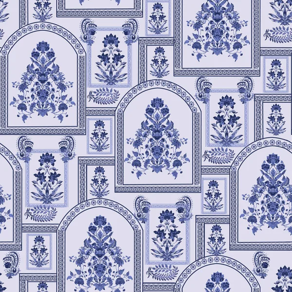 Vintage Seamless Pattern Portugal Style Indian Blue Pottery Stle Azulejo — Stock Photo, Image