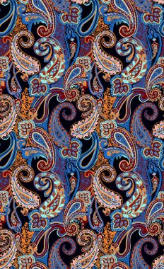  Kusursuz Asya Tekstil Arkaplanı. Damask deseni, şal deseni, şal deseni. Benzersiz yeni modaya sahip zarif ve klasik tasarım  