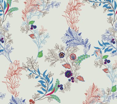 Çiçek desenli Flourish doğudaki etnik kökeni. Muhteşem çiçekler ve yapraklarla geleneksel bir süs. Asya kumaş desenlerinin resimleri.