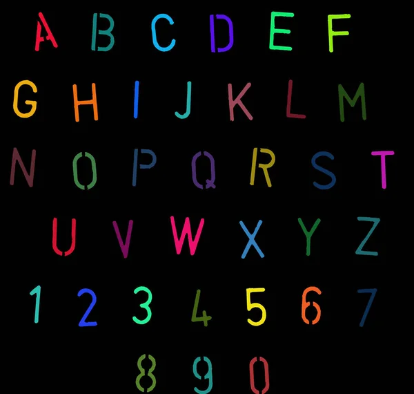 Elegante Klassieke Hoofdletters Kleurrijke Lettertypen Abcd Multi Color Alfabetten Nummers — Stockfoto