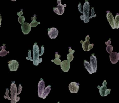 Rengarenk renksiz el boyası elementler. Kaktüs bitkileriyle tasarımınız için ve daha fazlası için. Projen, düğün, tebrik kartı, bloglar, çelenkler, desenler ve daha fazla Siyah arkaplan için mükemmel.