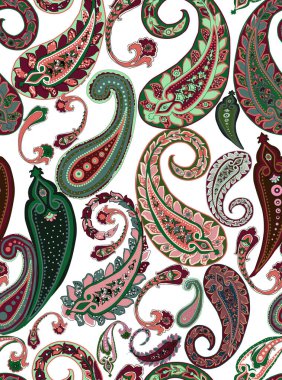 Şal desenli şal deseni. Kusursuz Asya Tekstil Arkaplanı. Damask pürüzsüz desen, desenli desen, geleneksel eşsiz zarif ve klasik etnik tasarım.