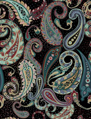 Şal desenli şal deseni. Kusursuz Asya Tekstil Arkaplanı. Damask pürüzsüz desen, desenli desen, geleneksel eşsiz zarif ve klasik etnik tasarım.