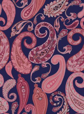 Şal desenli şal deseni. Kusursuz Asya Tekstil Arkaplanı. Damask pürüzsüz desen, desenli desen, geleneksel eşsiz zarif ve klasik etnik tasarım.