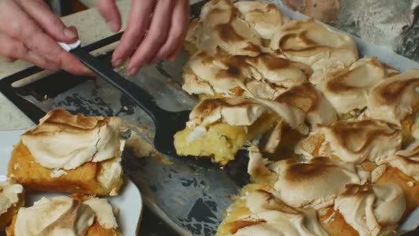 Κοντινό Πλάνο Από Μπισκότα Μπισκότων Μια Νοικοκυρά Μεταφέρει Έτοιμα Κέικ — Αρχείο Βίντεο