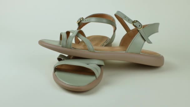 Female Summer Sandals Light Gray Color Pair Female Beautiful Light — Stock Video