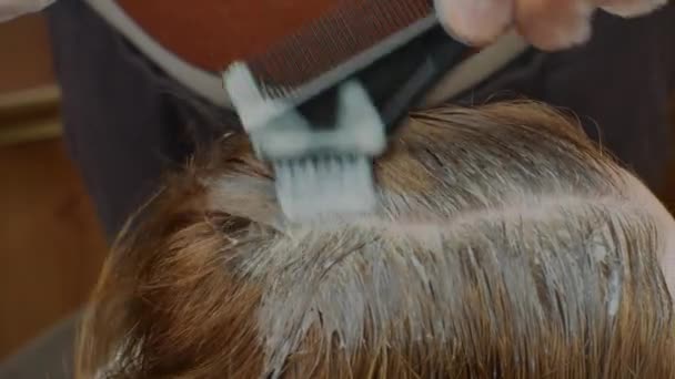 Coloring Womens Hair Hair Coloring Close Master Man Dyes Clients — Vídeo de Stock