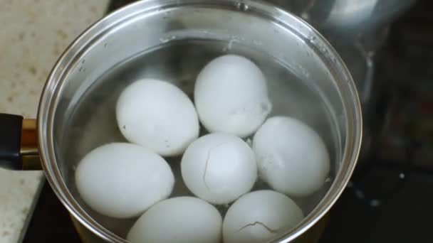 Sebotol Air Mendidih Mana Telur Ayam Putih Direbus Air Mendidih — Stok Video