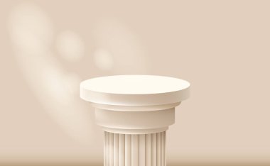 Vektör çarpım standı. 3D hazırlama modeli. Doriç Yunan gazetesi bir ürünün reklamını yapmak için podyumlara çıktı.