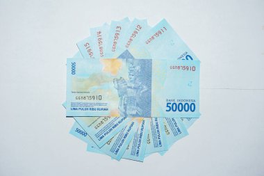 A replica of the Indonesian currency, a 50,000 rupiah note