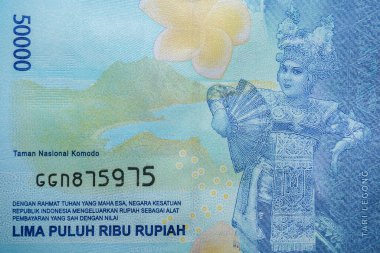 A replica of the Indonesian currency, a 50,000 rupiah note