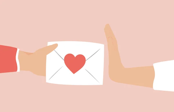 Mulher Recusando Uma Carta Envelope Com Coração Vermelho Contendo Uma —  Vetores de Stock
