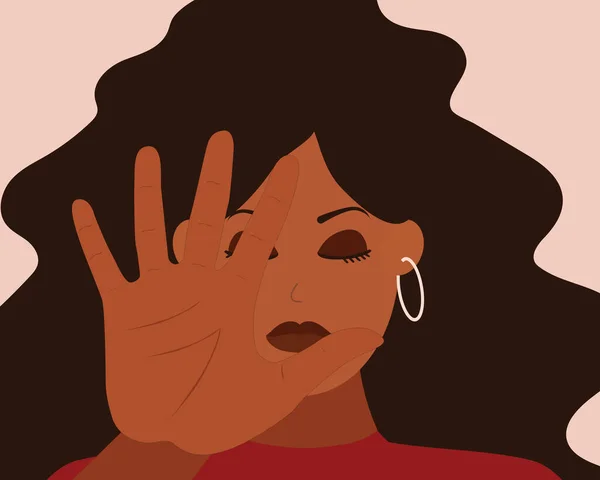 Afro Amerikalı Bir Kadın Hayir Diyor Önünde Bir Şeyi Reddediyor — Stok Vektör