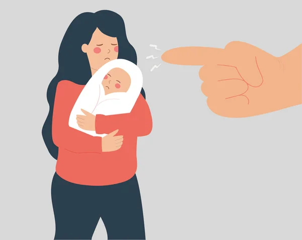 Mãe Assediada Protege Bebé Homem Que Ameaça Conceito Abuso Familiar — Vetor de Stock