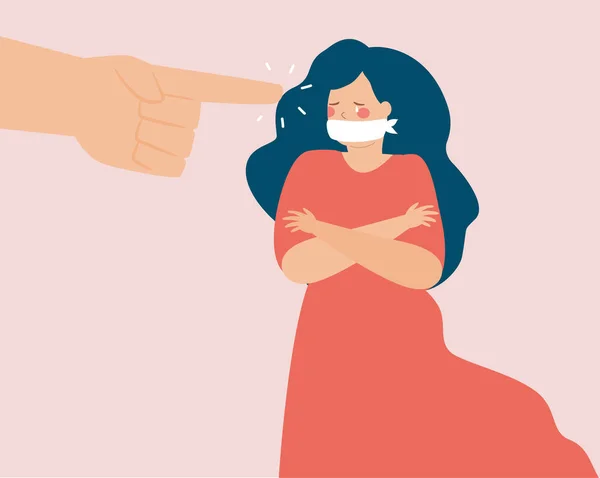Femme Silencieuse Par Force Souffre Abus Femme Accusée Par Des — Image vectorielle