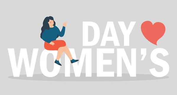 幸せな女性は大きなテキストに座って こんにちは と言います 若い女性は女性と共に立ち 3月8日の国際女性デーを祝う 女性はフェミニスト運動を支持する 女性のエンパワメントの概念 — ストックベクタ