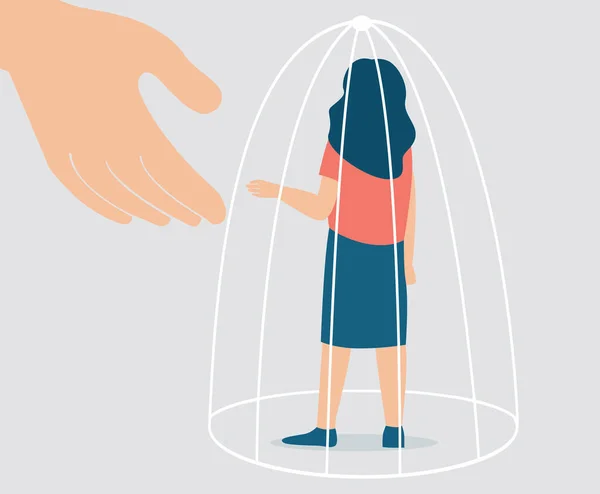 Conseillère Soutient Une Femme Aide Échapper Une Cage Pour Débarrasser — Image vectorielle