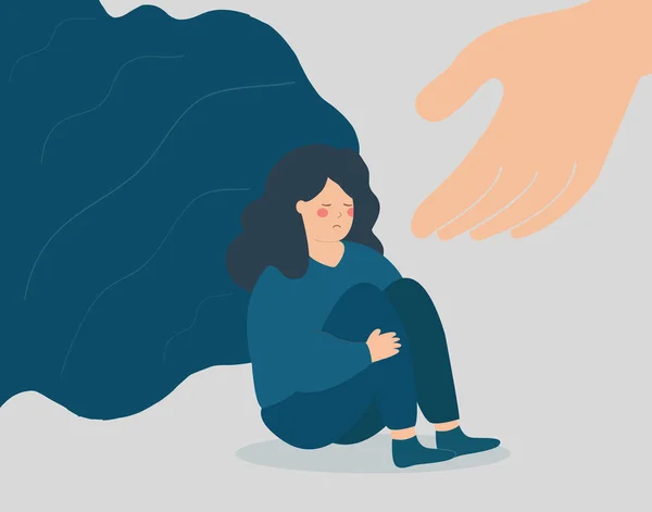 Eine Hand Hilft Einer Frau Stress Und Depressionen Loszuwerden Trauriges — Stockvektor