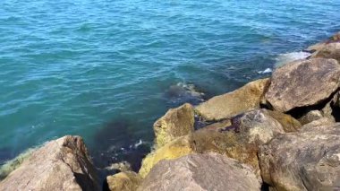 Uzak ufukta görünen birkaç gemiyle, berrak mavi gökyüzü ve sakin okyanus suları altında huzurlu bir açık deniz manzarası..