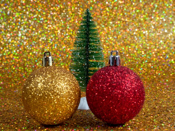 Bolas Natal Fundo Dourado Decoração Natal Com Belo Bokeh Bolas — Fotografia de Stock