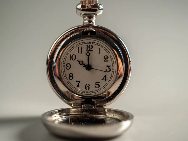Old Pocket Watch Gray Background Time Concept — Stock Photo, Image