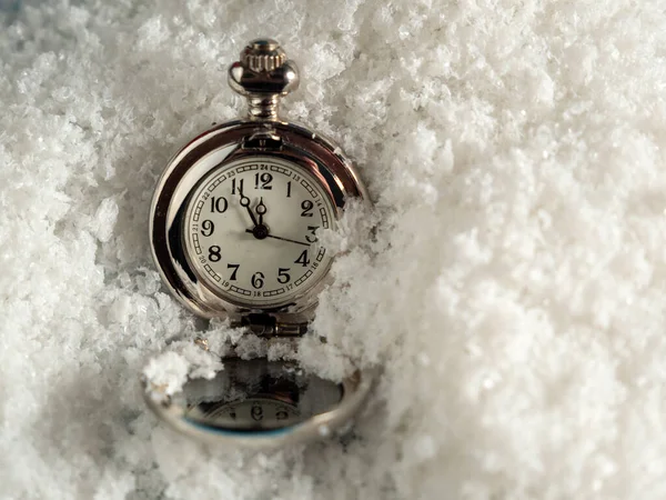 Pocket Watch Lies Snow Close — Stock Photo, Image